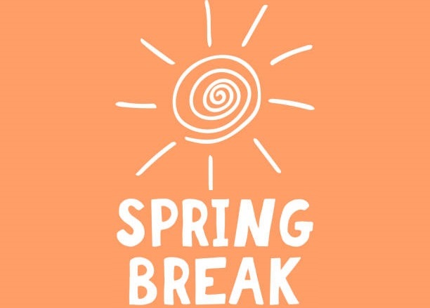 spring break lettering, sun. poster, banner, card, flyer. sketch hand drawn doodle style. vector minimalism. vacation party beach orange white