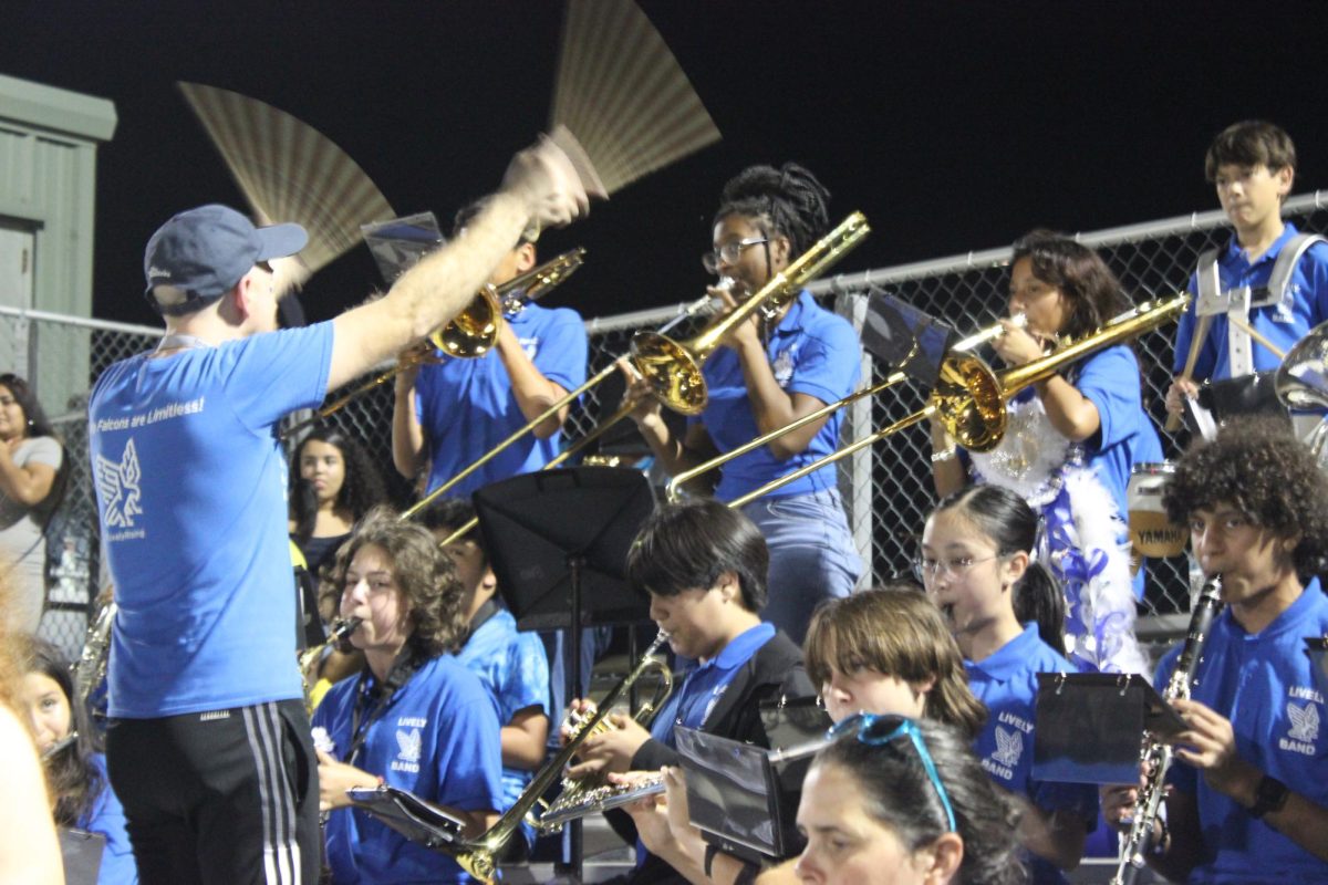 Lively Band Students play at the Homecoming Game on September 17, 2024.  The band was led by Band Director Jacob Gray.