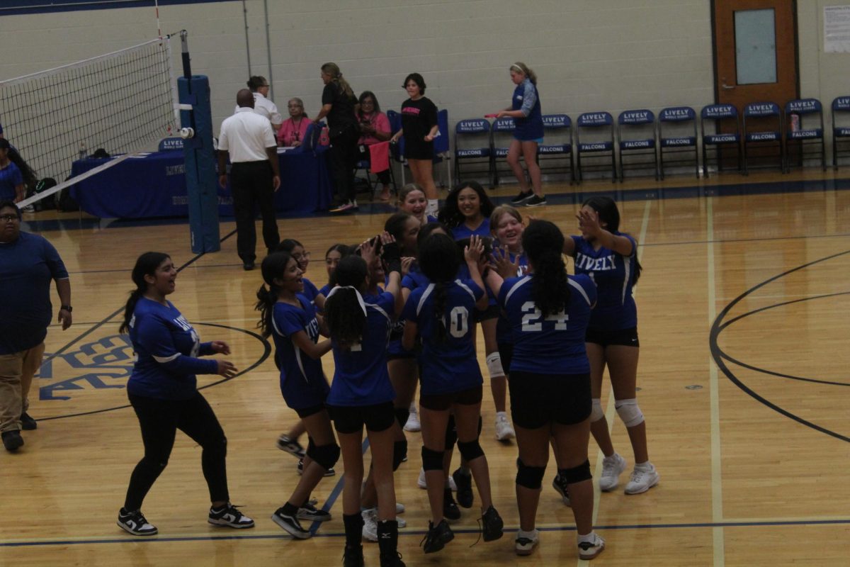 7th grade B Team celebrates their win over Ann Richards after winning their 2nd match!