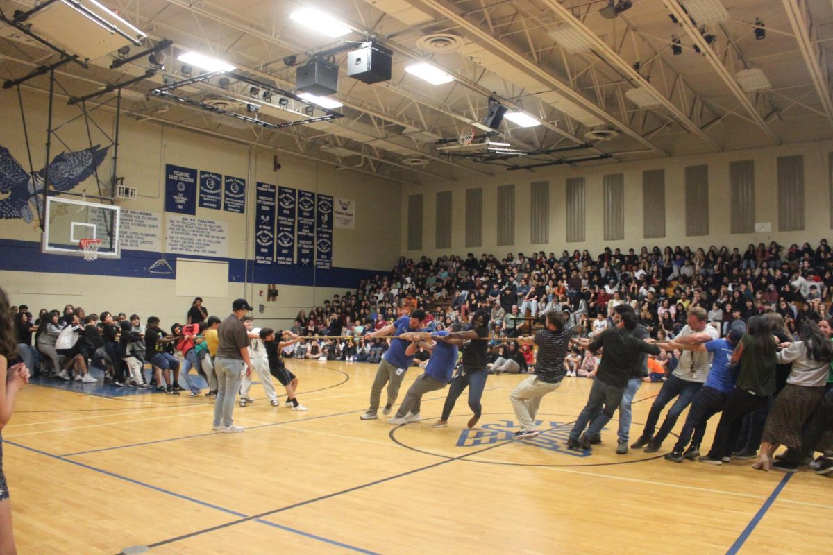Students vs. Staff Tug of War game ends in a victory for students at the April 4 Pep Rally.